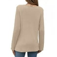 thumbnail image 3 of Women's waffle loose hollow out long sleeved T-shirt with solid color round neck top, breathable and slimming, casual base shirt with multiple colors to choose from, 3 of 5