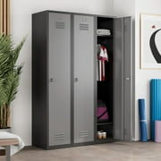 Metal Lockers for Employees,71Metal Storage Cabinet with Lock,1 Door Steel Storage Locker Cabinet for Home,Gym,School, Office,Garage-Assembly Required(Black Gray)