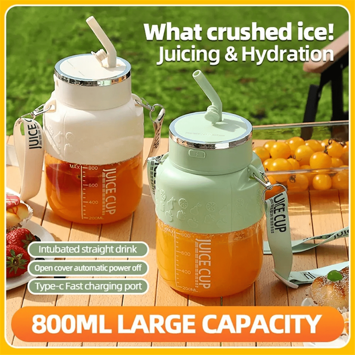 Wireless Portable Juicing Bucket Electric 800ml Cup Fresh Fruit Juicer with LargeCapacity and 10 StainlessSteel Blades,A