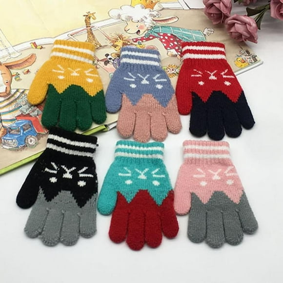 Apuakthei 6 pares de guantes para dedos para niños, otoño invierno, guantes cálidos, manoplas con forro de felpa, lindos guantes, guantes de esquí, 3-8 años, esquí, snowboard, juegos, necesidades