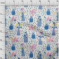 thumbnail image 3 of oneOone Silk Tabby Medium Blue Fabric Floral Vase With Geometrical Fabric For Sewing Printed Craft Fabric By The Yard 42 Inch Wide, 3 of 4