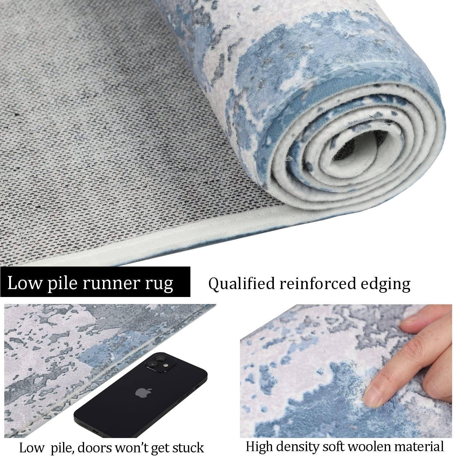 Aonewoe Modern Abstract Hallway Runner Rug 2x10, Washable Runner Rug, Non Slip Kitchen Runner Rugs, Soft Carpet Runners for Hallway Kitchen Bathroom Bedroom Entryway (Blue)