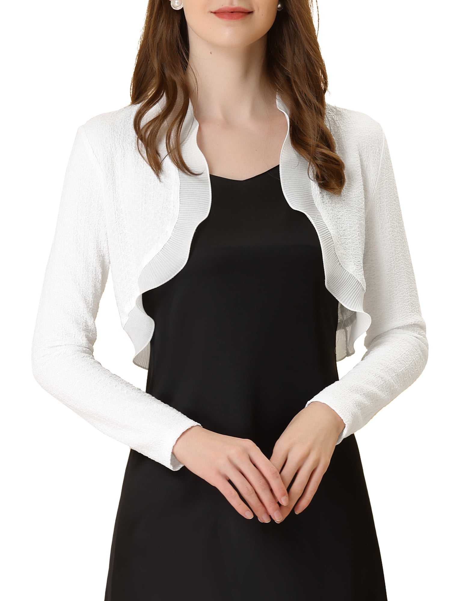 DARING DIVA Women's Crop Cardigan Knit Open Front Bolero Shrug L White