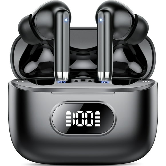 Wireless Ear Buds, Earbuds Bluetooth 5.3 Headphones 60H Playtime LED Display, HiFi Stereo Sound Waterproof in-Ear Earphones with 4 Microphone for iPhone/Samsung/Android (Black)