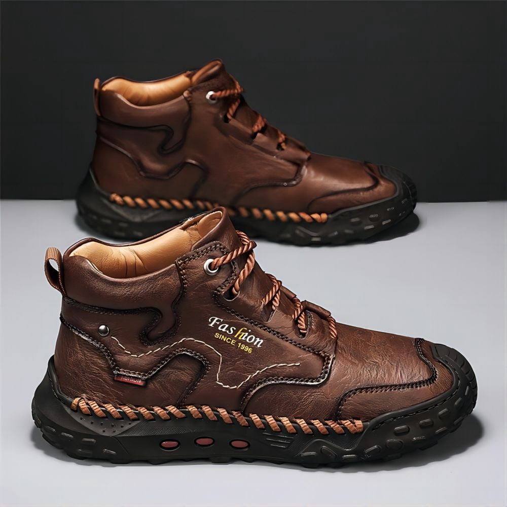 Men's Outdoor Leather Boots Casual Warmth For Hiking Lightweight Comfort Thicken Lace-up Mid-Top Ankle Shoes Brown 11.5 US