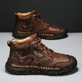 thumbnail image 5 of Men's Outdoor Leather Boots Casual Warmth For Hiking Lightweight Comfort Thicken Lace-up Mid-Top Ankle Shoes Brown 6.5 US, 5 of 7