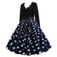 thumbnail image 4 of ICHUANYI Clearance Women's V-Neck Retro Print Polka- Long-Sleeved Casual Bow Tie Stitching Large Dress(Navy, M) Ichaunyi WER2023080906976, 4 of 8