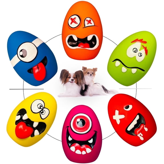 HOLYSTEED Squeaky Dog Toys for Small Dogs, Mini Dogs, Soft Latex Dog Squeaky Toys, Smile Squeaky Dog Balls, Egg Dog Toys Balls 6pcs