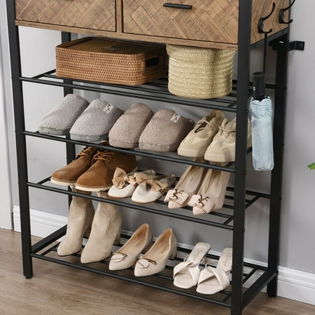 braveheart Entryway 4-tier Shoe Rack with Hall Tree, One Set Entryway ...