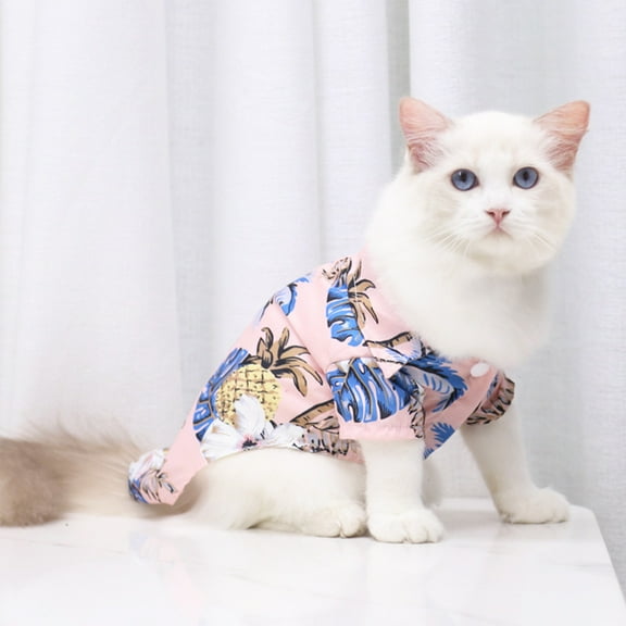 RuiJiao Hawaiian Beach Pet Shirt for Small-Medium Dogs and Cats,Lightweight Breathable Polyester, Pink, Sizes XS to 2XL (1.1-17.6lbs) Tropical Summer Dog Cat Apparel