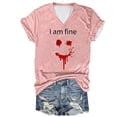 thumbnail image 1 of Tops Cortos para las Mujeres, Halloween Impreso V-Cuello Camiseta de Manga Corta, Tela de Imitación de Moda Casual, 1 of 3