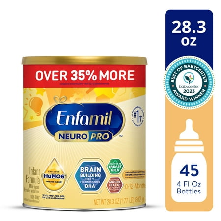 Enfamil NeuroPro Baby Formula, Milk-Based Infant Nutrition, MFGM* 5-Year Benefit, Expert-Recommended Brain-Building Omega-3 DHA, Exclusive HuMO6 Immune Blend, Non-GMO, 28.3 oz