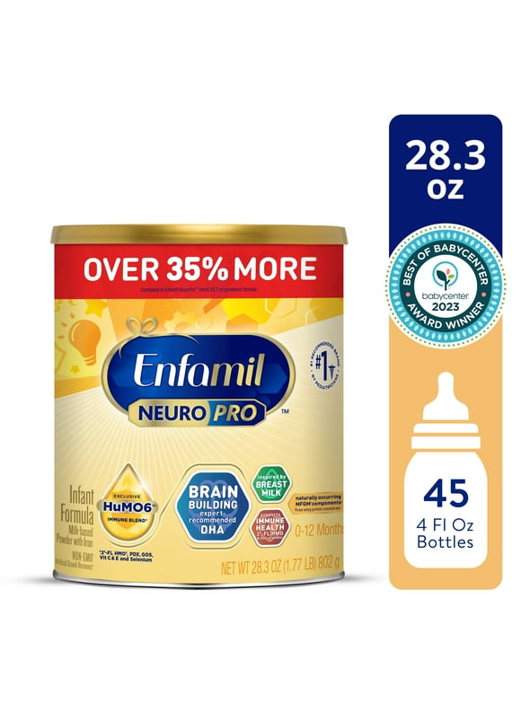 Enfamil NeuroPro Baby Formula, Milk-Based Infant Nutrition, MFGM* 5-Year Benefit, Expert-Recommended Brain-Building Omega-3 DHA, Exclusive HuMO6 Immune Blend, Non-GMO, 28.3 oz