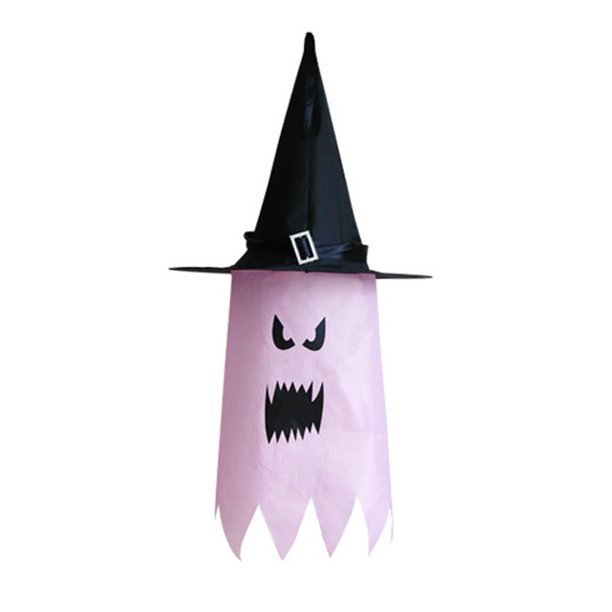 3uds. Sombreros de bruja LED para Halloween, calcetín de viento fantasma, adorno colgante para Cosplay (rosa)