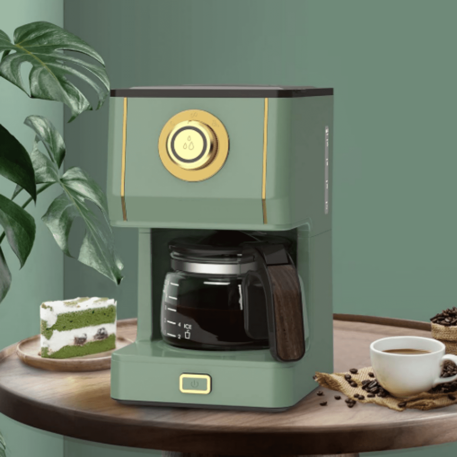 Drip Coffee Maker, Coffee Machine with 25 Oz Glass Coffee Pot, Retro Style Coffee Maker with Reusable Filter & Three Brewing Modes, 30minute-Warm-Keeping, Matcha Green