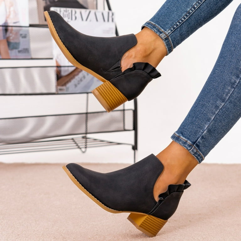 PMUYBHF Western Boots for Women Round Toe Women