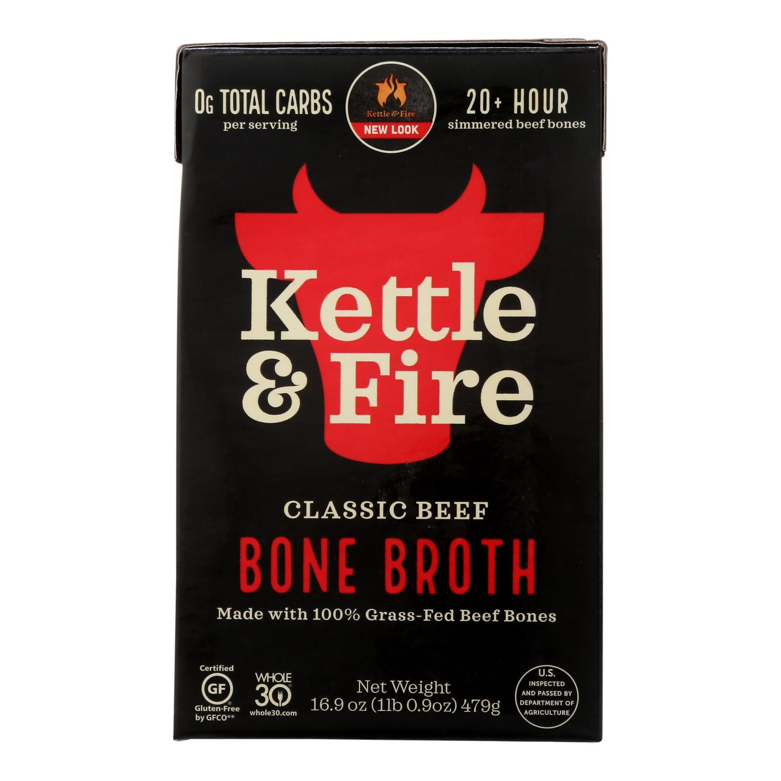 (6 Pack) Kettle & Fire GlutenFree Classic Beef Bone Broth, 16.9 Oz Box