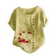 thumbnail image 2 of ICHUANYI Clearance Womens Plus Size Round-Neck Short Sleeve Print Buttons Cotton Linen Vintage Tops(Yellow, XL) ICHUANYI WER2023081010351, 2 of 4