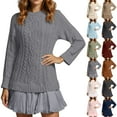 thumbnail image 2 of TrdSipl Women Ribbed Knitted Sweater Dress Fashion Crewneck Patchwork Pleated Knitted Dresses 2025 Fall Casual Long Sleeve Short Dress, 2 of 7