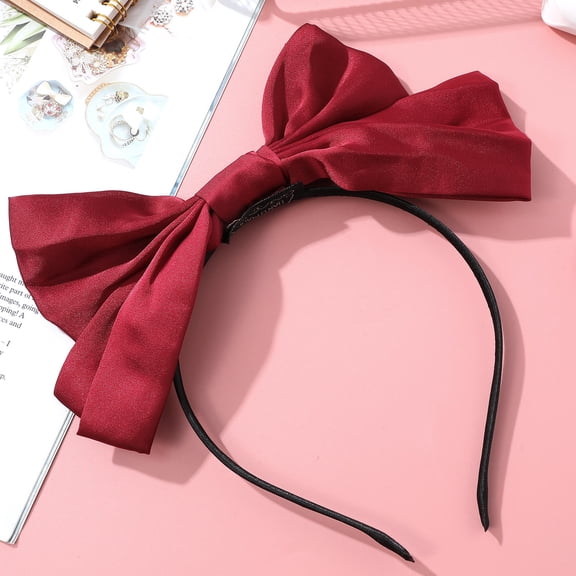 IFANLANDOR Large Bowknot Hairband Red Satin For Women 1 Set