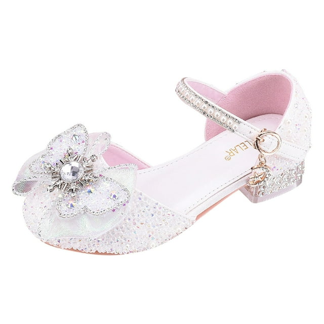 MEZZALL Chaussures pour Filles Talons Hauts Blancs Chaussures pour Enfants Chaussures de Performance de Scène Chaussures de Robe Confortables pour Tout-Petits, Blanc, 5.5-6 Ans