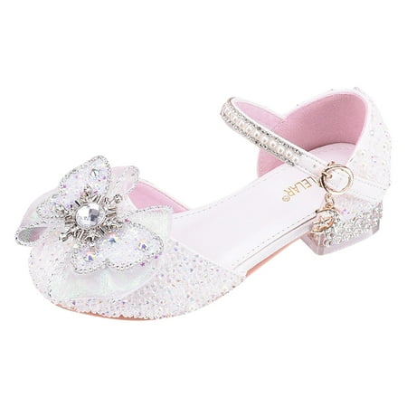

Huesdet Girls Dress Shoes Toddler Little Girls Heels Mary Jane Princess Shoes with Bow for Flower Girl Wedding Party(White 9.5-10 Years)