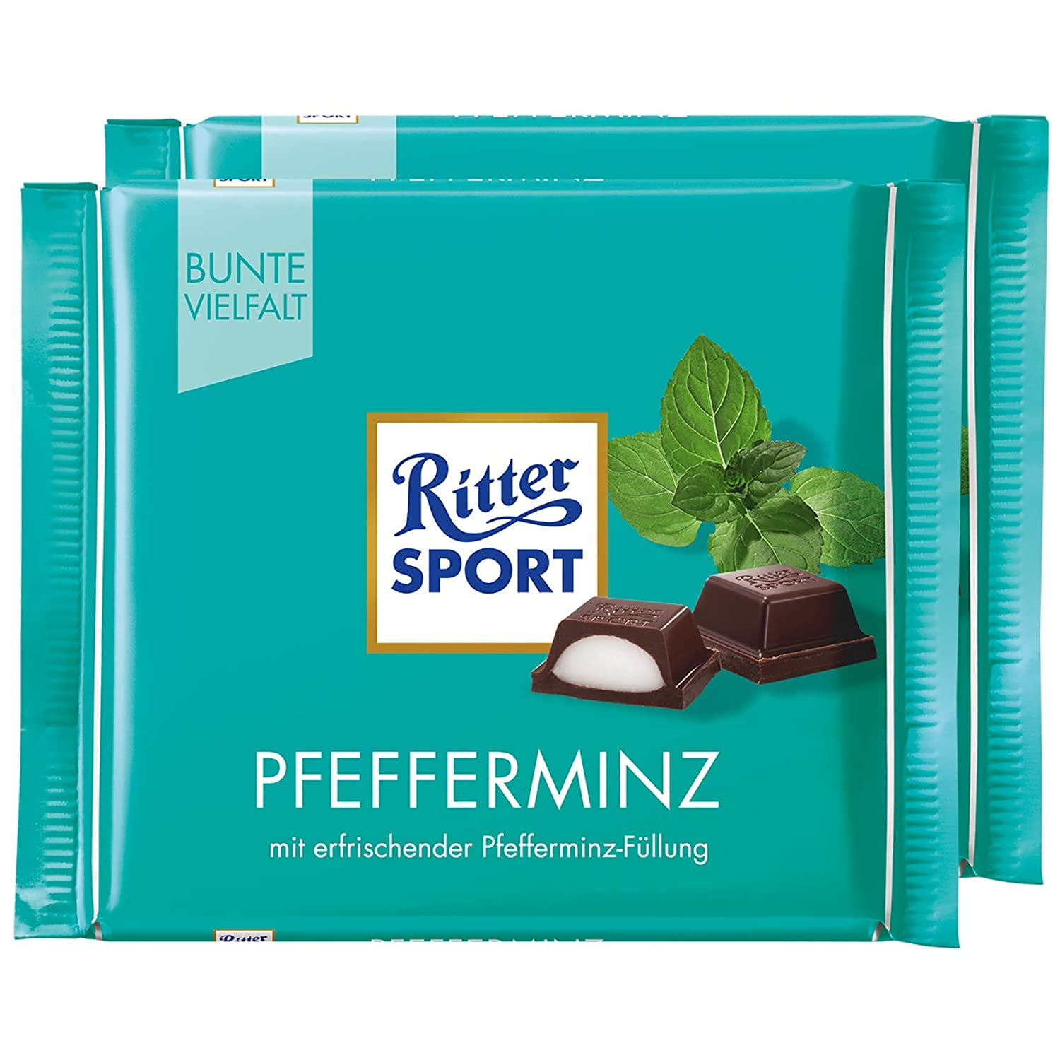 Ritter Sport Peppermint Dark Chocolate Bar Candy Original German Chocolate 100g/3.52oz (Pack of 2)