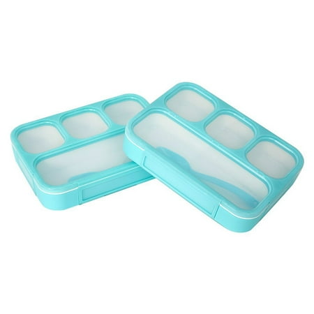 Karmas Product 2 Pack Portable Bento Lunch Box Plastic Food Storage Containers with 4 Compartments Premium Lunch Boxes with Spoon,Ideal for Kids&Adults,Boys and Girls,BPA Free,Red and Blue
