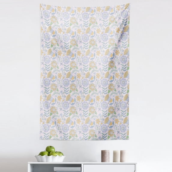 Garden Art Tapestry, Modern and Scroll Pattern with Doodle Natural Elements Butterflies, Fabric Wall Hanging Decor for Bedroom Living Room Dorm, 5 Sizes, Multicolor, by Ambesonne