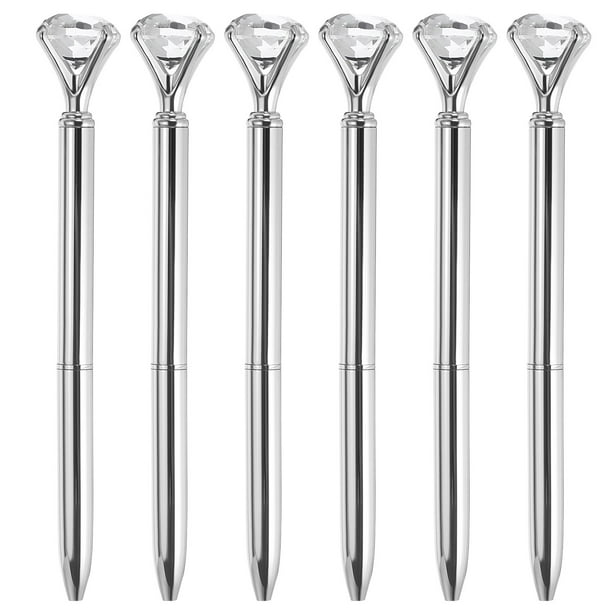 Bolígrafo de tinta negra Uxcell, bolígrafo de metal con diamante de cristal, 1.0mm, punta media, estilo 1, paquete de 6, color plateado