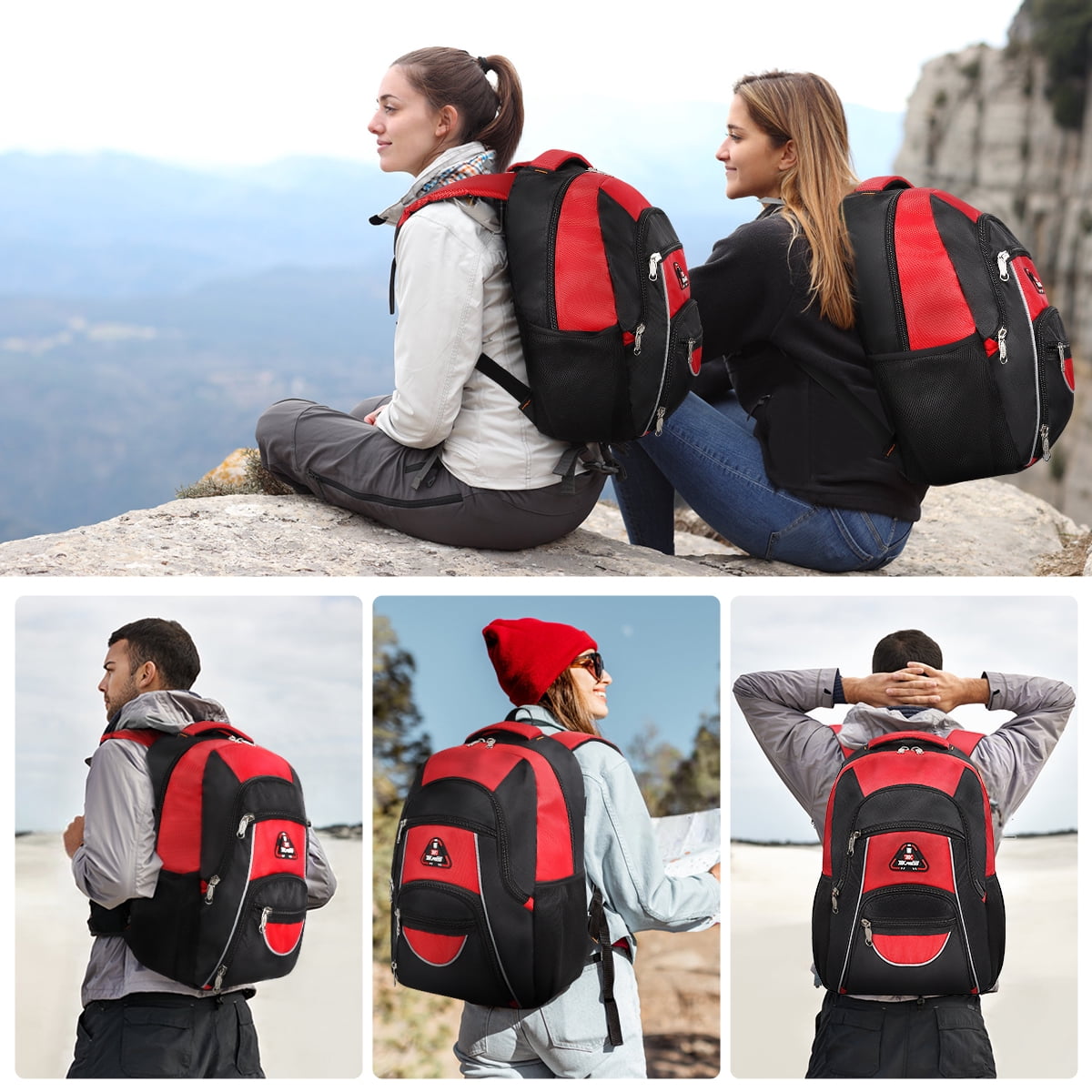 Extra Large Travel Backpack with Laptop Pocket,35L Lightweight Travel Work College School Bag for Men and Women,Red,06512