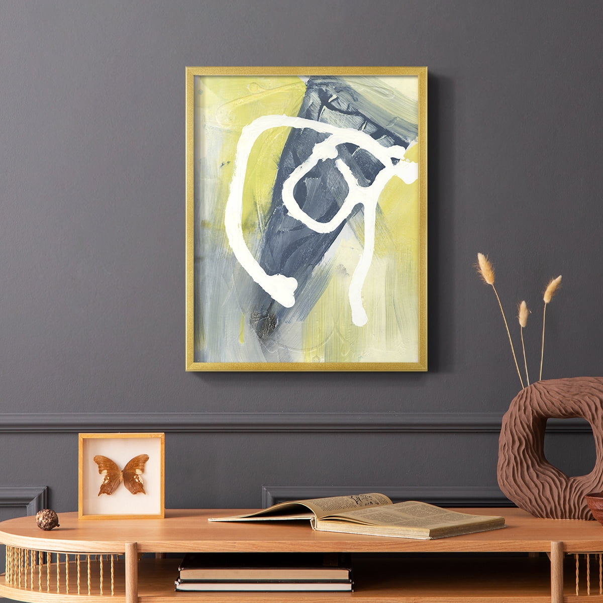 Delightful I Framed Print in Gold Solid Wood Framed Print No Nail Hanging