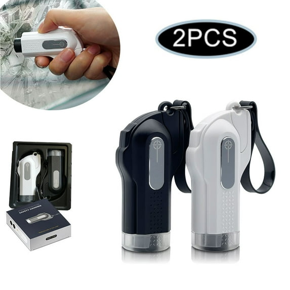2 Pack Glass Hammer Emergency Escape Tool Car Window Breaker Seatbelt Cutter Portable Black and White