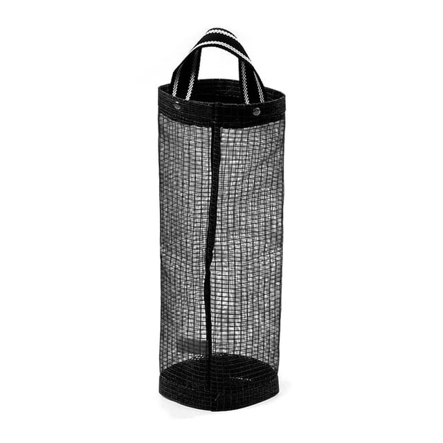 Bewildely Dispensador de soporte para bolsas de plástico, organizador de bolsas de basura de malla plegable colgante, soporte para bolsas de Almacenamiento y organización del hogar Negro
