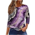 thumbnail image 2 of JTZGDY 3/4 Sleeve Tops for Women Dressy Casual Boho Floral Printed Summer Crewneck Basic Graphic T-Shirts Trendy Oversized Comfy Female Tunic Blouses Purple#01 L, 2 of 5