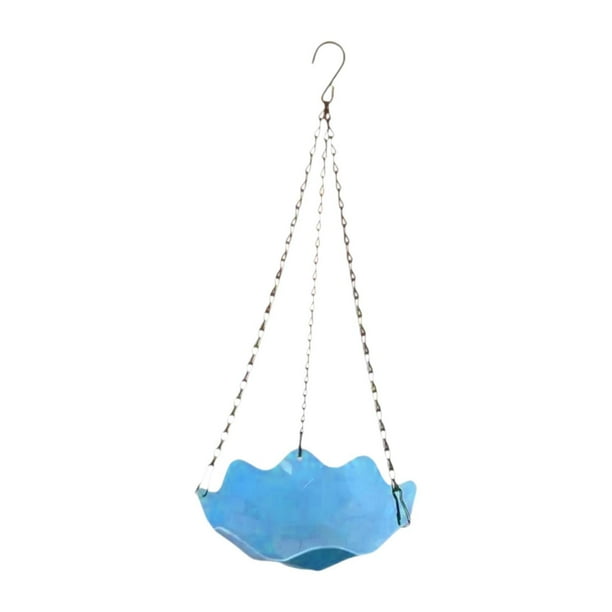 Baño para pájaros colgante, bandeja de alimentación para pájaros, bandeja resistente para decoración de jardín, bandeja colgante para pájaros Azul
