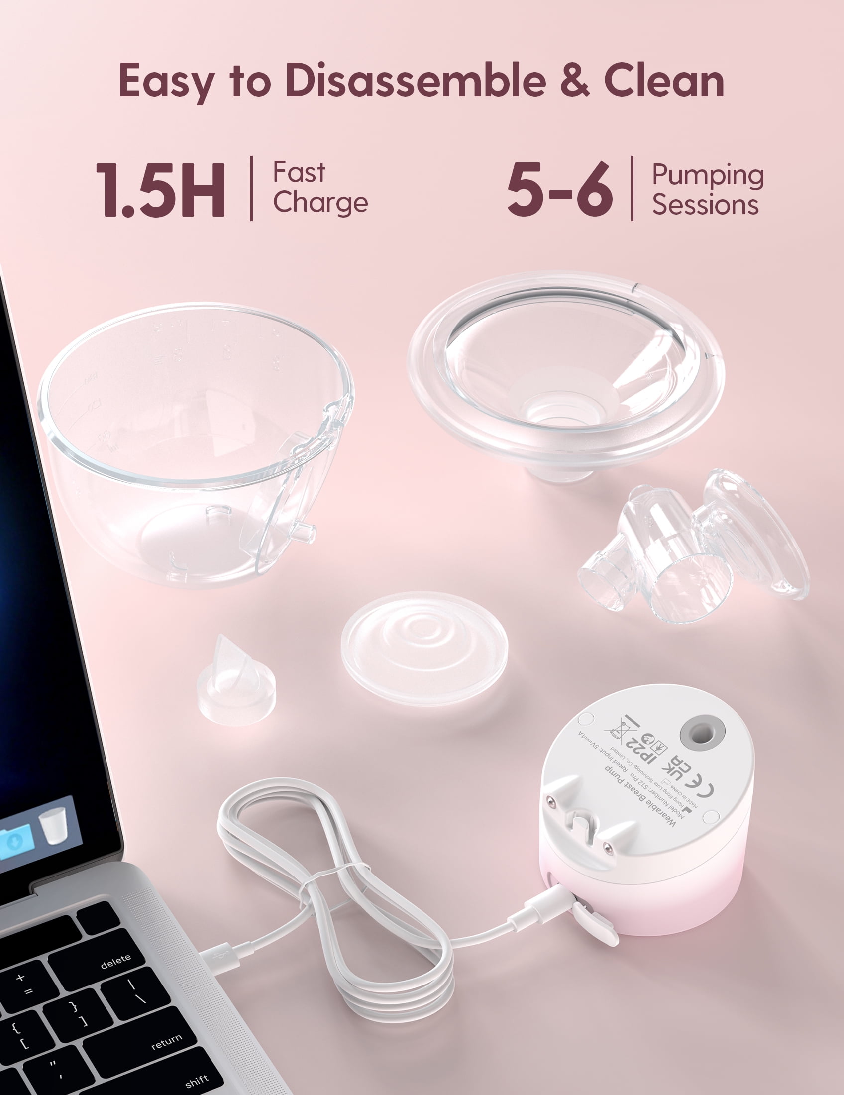 Momcozy S12 Pro V Hands-Free Wearable Breast Pump 3 Modes 9 Suction Levels Portable Electric Pump 2 Pack  Cherry Blossom Pink