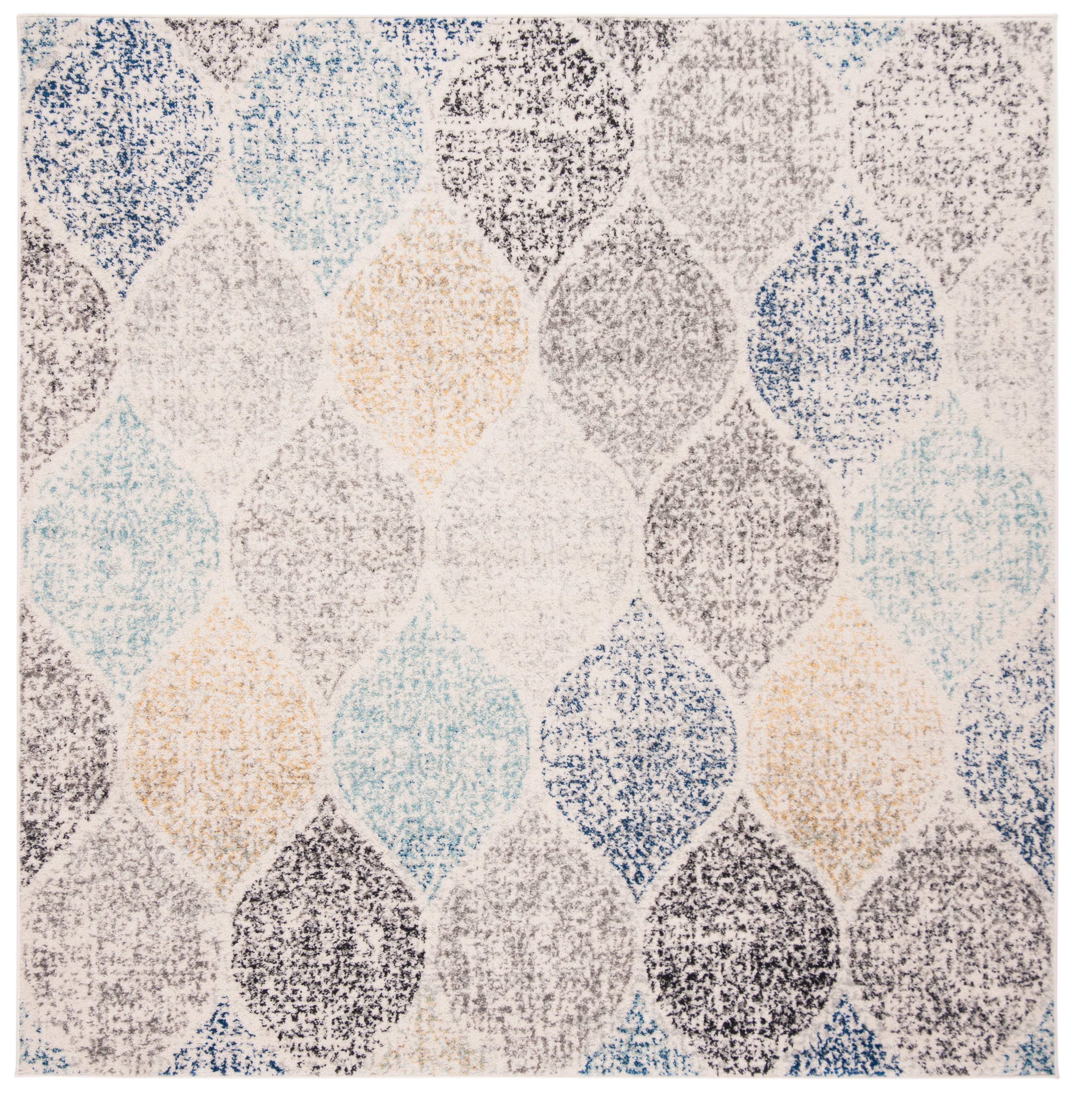 SAFAVIEH Madison Leighton Geometric Area Rug, Ivory/Blue, 5'3" x 5'3" Square