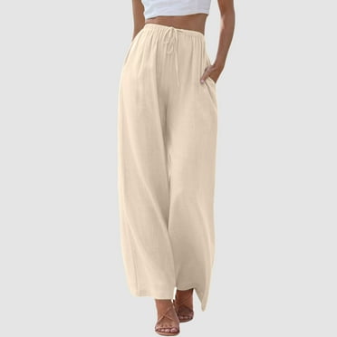 Wide Leg Pants for Women Clearance linen High Waist Loose with Pockets Womens Dress Pants Casual Business Work Breathable Work Clothes for Women Warehouse Deals Today