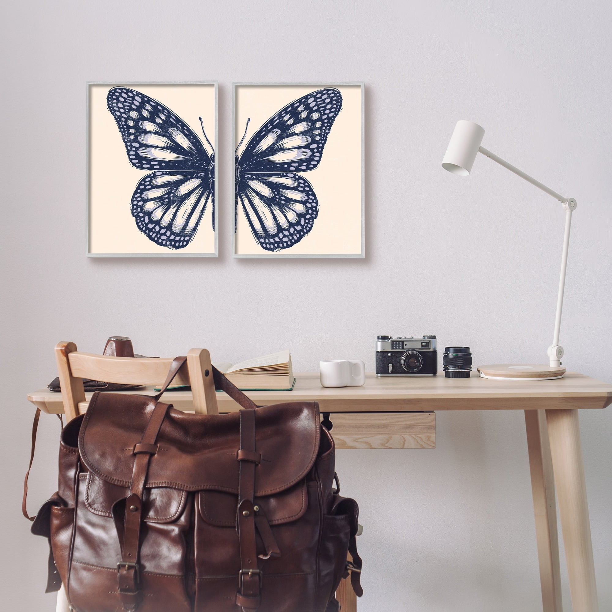 Stupell Industries Intricate Butterfly Wings Detail Bold Insect Drawing Graphic Art Gray Framed Art Print Wall Art, Set of 2, Design by Caroline Alfreds