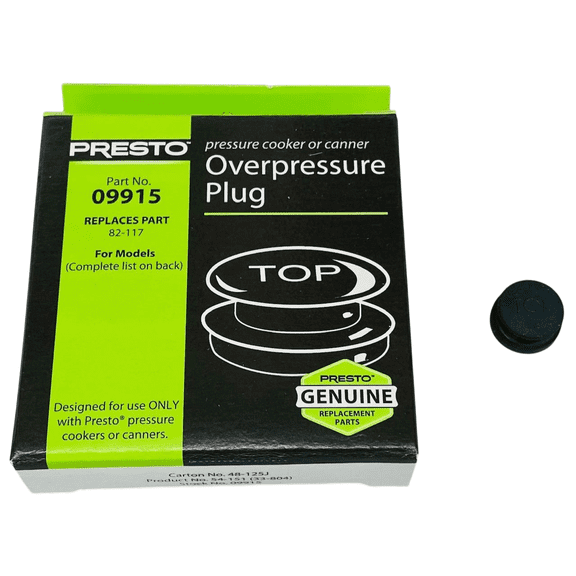 09915, Pressure Cooker Overpressure Plug Fits Presto No. 01/PA4 Models