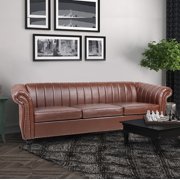 CoSoTower 84'' Brown Pu RolLED Arm Chesterfield Three Seater Sofa