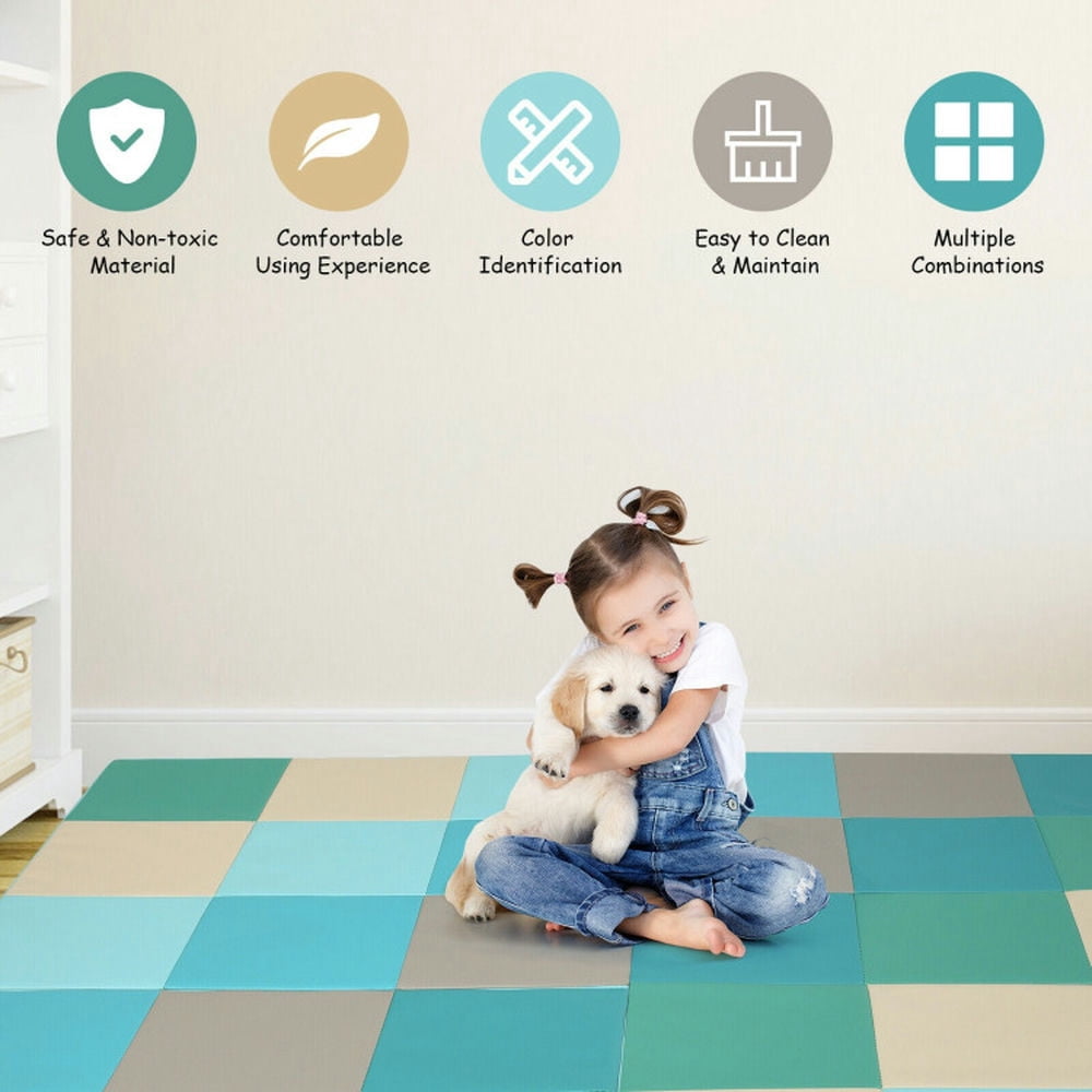 Spaco 58 Inch Toddler Foam Play Mat Baby Folding Activity Floor Mat-Light Blue, Playmate for Baby for Toddler Infant 0-3-6-9-12 Months