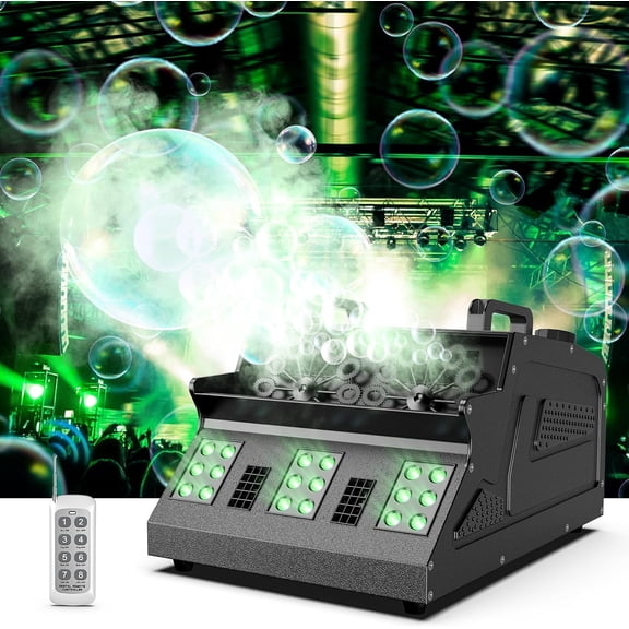 2000W Fog Machine, 3 in 1 Fog Bubble Machine with 2 Bubble Fans, 7 CH RGB 18 LED Lights Smoke Bubble ALL IN 1 Machine, Fog Machine for Party, Wedding, Festival, Birthday
