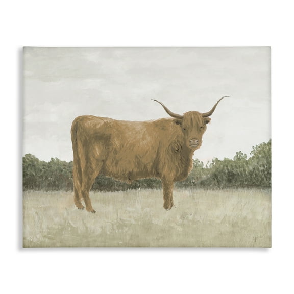 Stupell Industries Brown Cattle Gazing Animals & Insects Painting Gallery Wrapped Canvas Art Print Wall Art, 20 x 16