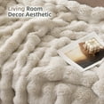 thumbnail image 5 of Faux Fur Throw Blanket for Couch Rabbit Fleece - Linen Fluffy Blanket for Sofa Bedroom Living Room, Cozy Soft Plush Luxury Thick Winter Fuzzy Comfy Bubble Blanket - 60" x 80", 5 of 15
