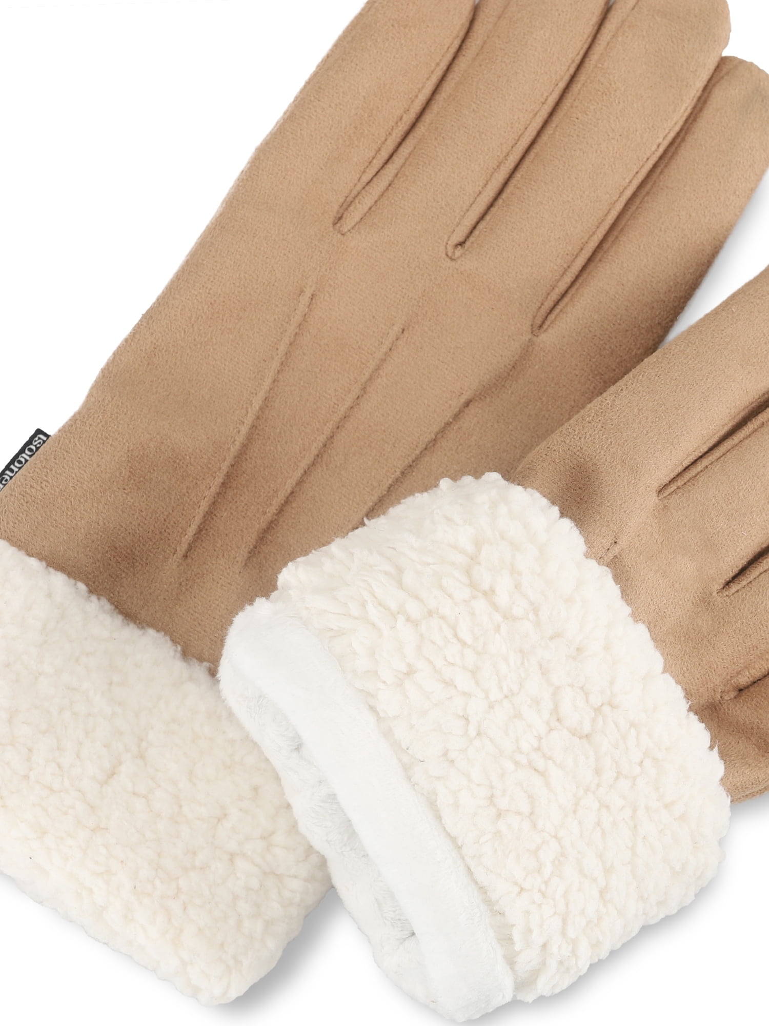 Isotoner Women's Ultraplush Microsuede Gloves with Sherpa Cuff, Beige, L/XL