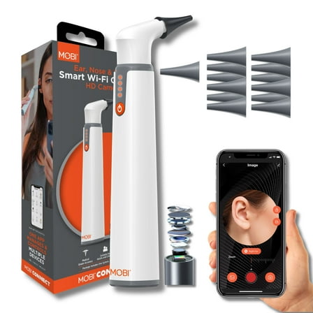 MOBI Wi-Fi Otoscope for Ears, Nose & Throat - 1080P HD Lens, Multi-Axis Gyroscope, 6 LED Lights, 90  Min Use, with 13 Ear Speculums, Suitable for Adults & Children