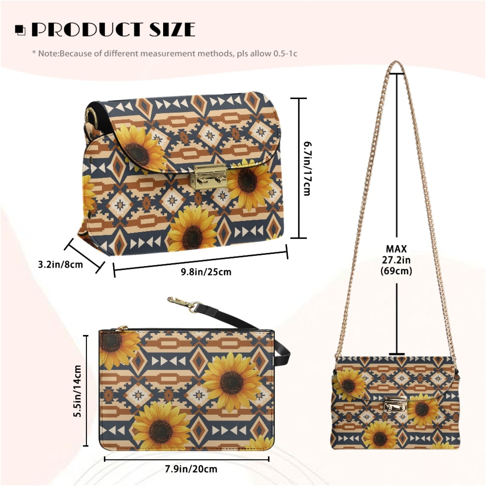 SCRAWLGOD American Tribal Sunflower Print Beige Small Purses for Women Crossbody Bags, Lightweight PU Leather Mini Cross Body Purse Travel Shoulder Bag Sling Bag for Daily Life