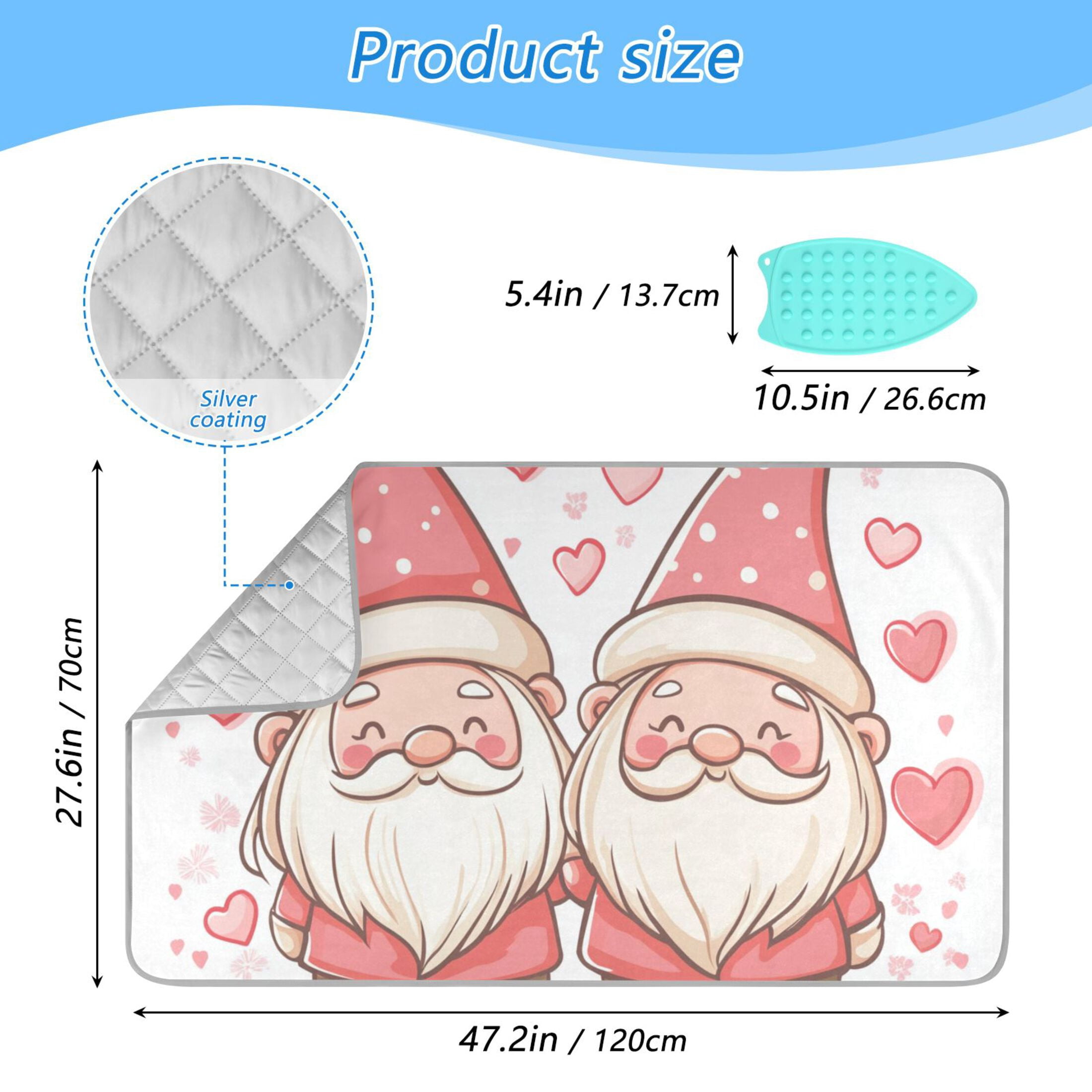 Two Cute Gnomes Valentine Hearts Ironing Mat Blanket Portable Travel Ironing Pad Heat Resistant Pad 47.2" x 27.6”